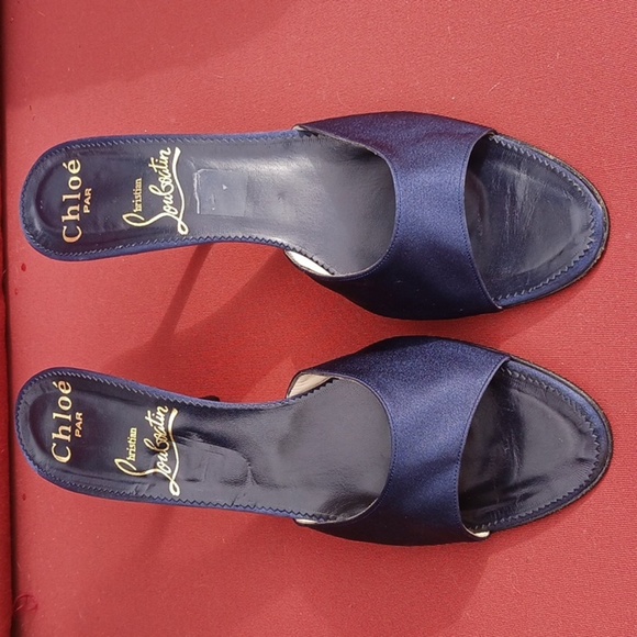 CHRISTIAN LOUBOUTIN Chloe Par Kitten Heel Mule Sandal Navy Heels - Picture 5 of 8